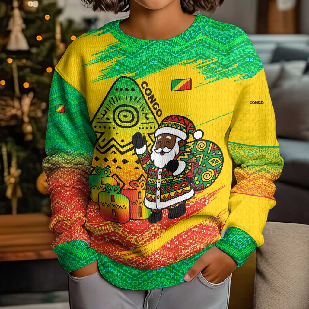 Congo Christmas Kid Ugly Christmas Sweater with African Santa Tribal Tree and Colorful Gift Design - Wonder Print Shop
