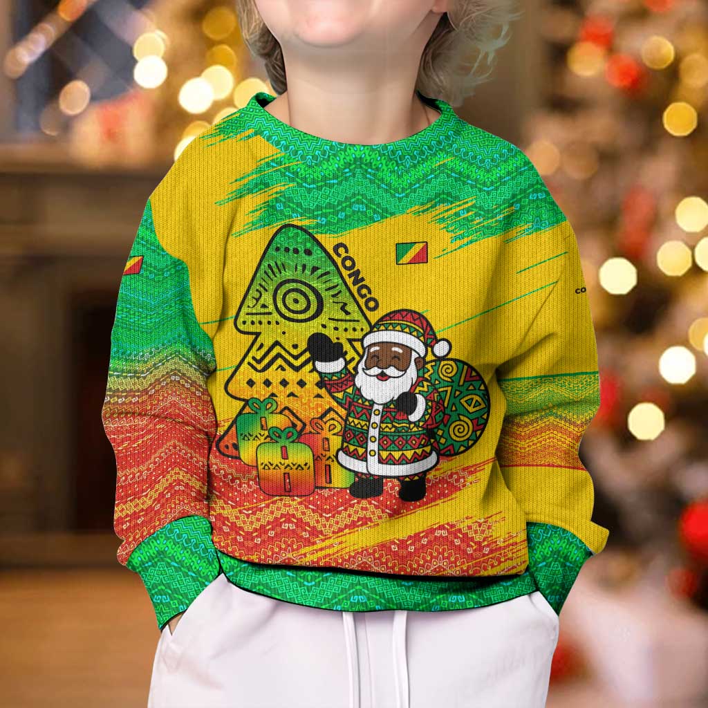 Congo Christmas Kid Ugly Christmas Sweater with African Santa Tribal Tree and Colorful Gift Design - Wonder Print Shop