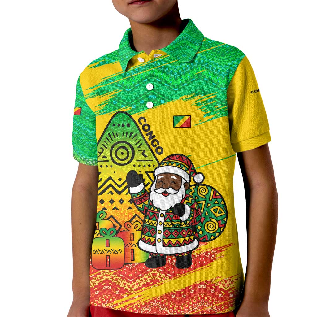Congo Christmas Kid Polo Shirt with African Santa Tribal Tree and Colorful Gift Design - Wonder Print Shop