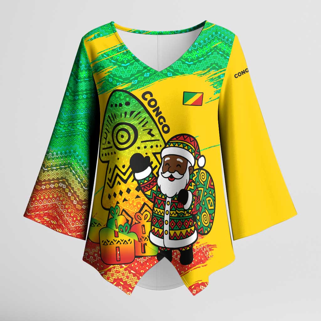Congo Christmas Kimono Sleeve Blouse with African Santa Tribal Tree and Colorful Gift Design - Wonder Print Shop