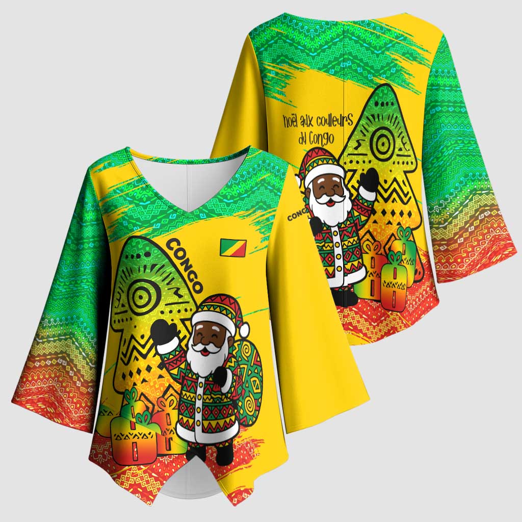 Congo Christmas Kimono Sleeve Blouse with African Santa Tribal Tree and Colorful Gift Design - Wonder Print Shop