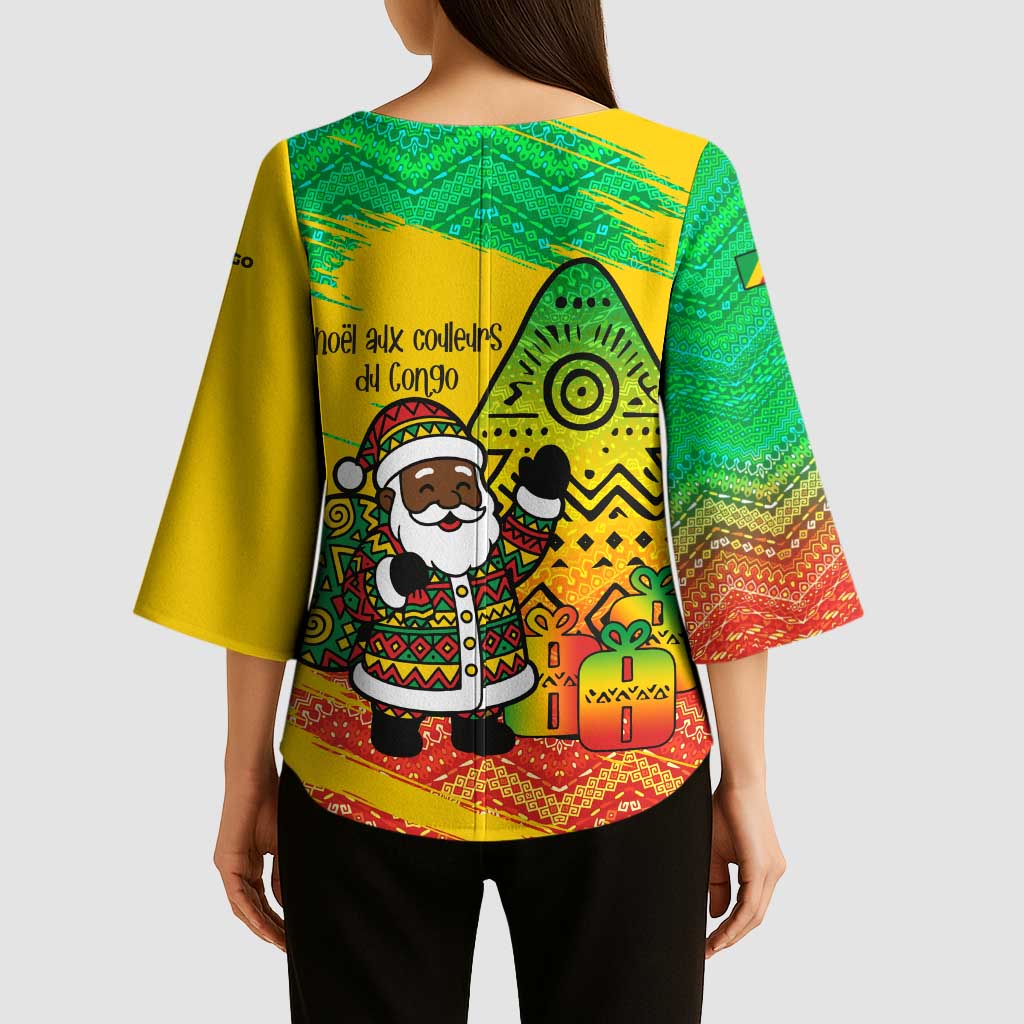 Congo Christmas Kimono Sleeve Blouse with African Santa Tribal Tree and Colorful Gift Design - Wonder Print Shop