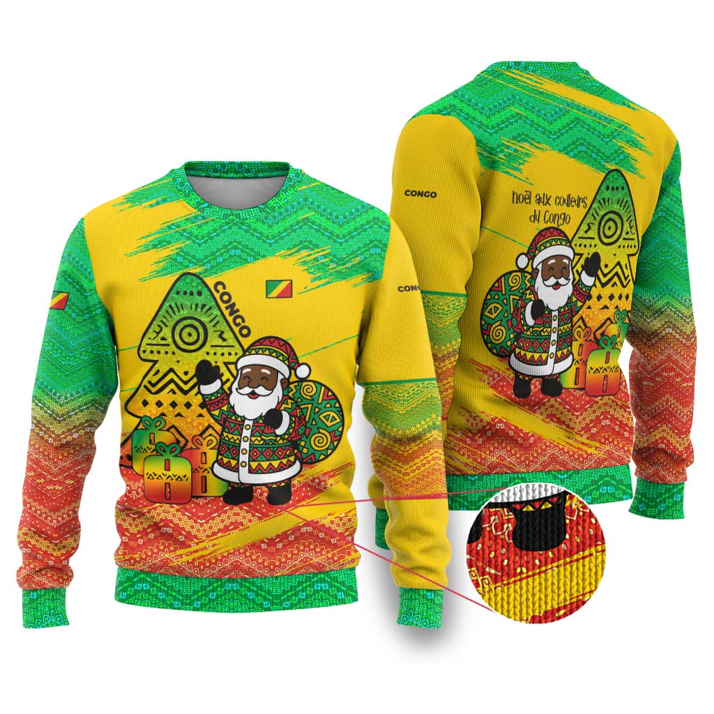 Congo Christmas Ugly Christmas Sweater with African Santa Tribal Tree and Colorful Gift Design - Wonder Print Shop