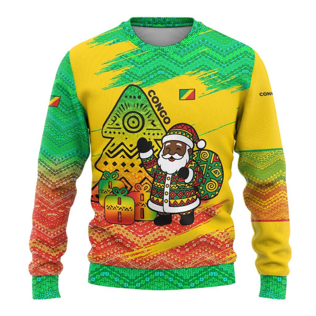 Congo Christmas Ugly Christmas Sweater with African Santa Tribal Tree and Colorful Gift Design - Wonder Print Shop