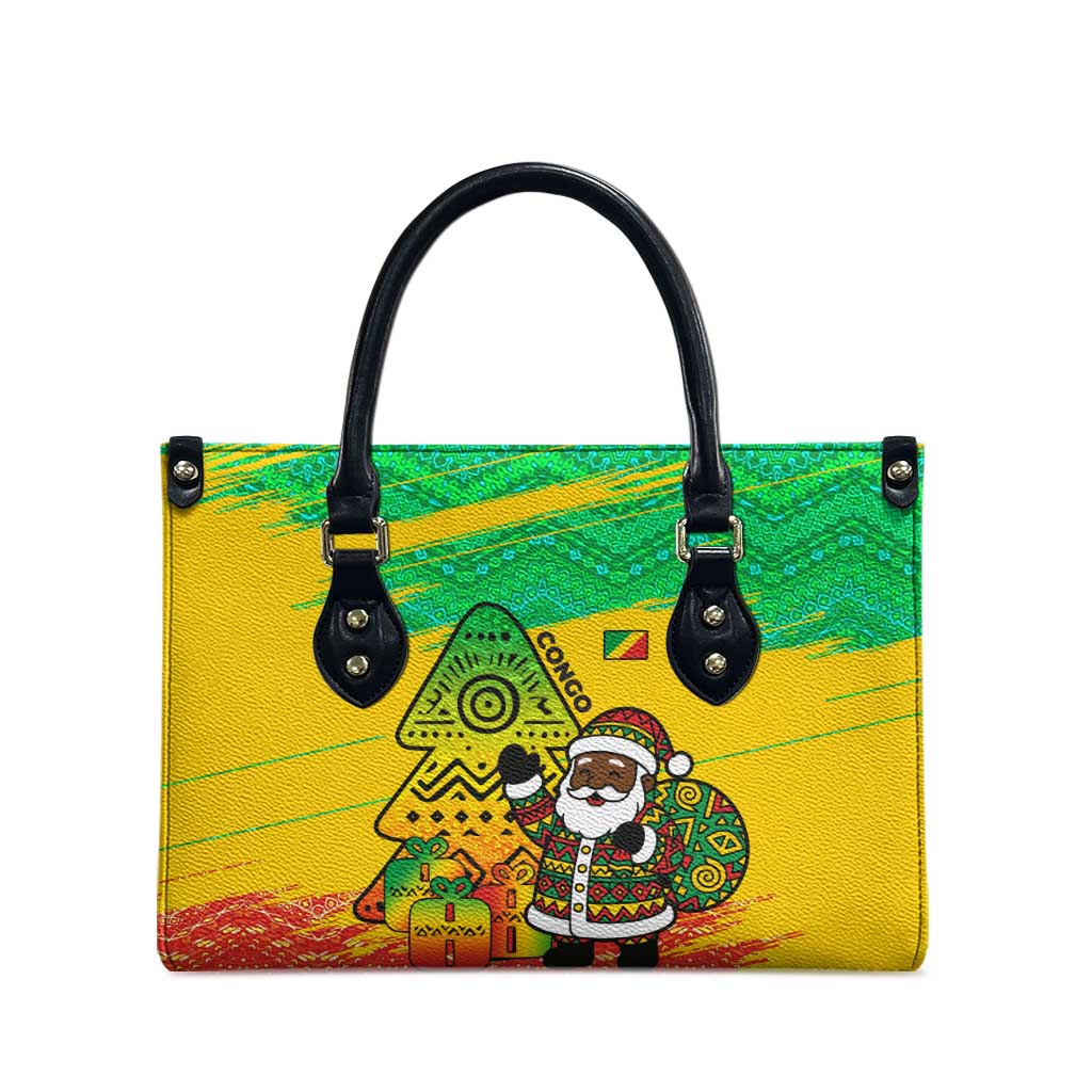 Congo Christmas Leather Bag with African Santa Tribal Tree and Colorful Gift Design - Wonder Print Shop