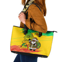 Congo Christmas Leather Tote Bag with African Santa Tribal Tree and Colorful Gift Design - Wonder Print Shop
