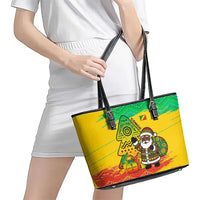 Congo Christmas Leather Tote Bag with African Santa Tribal Tree and Colorful Gift Design - Wonder Print Shop