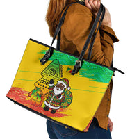 Congo Christmas Leather Tote Bag with African Santa Tribal Tree and Colorful Gift Design - Wonder Print Shop