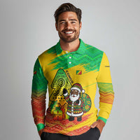 Congo Christmas Long Sleeve Polo Shirt with African Santa Tribal Tree and Colorful Gift Design - Wonder Print Shop