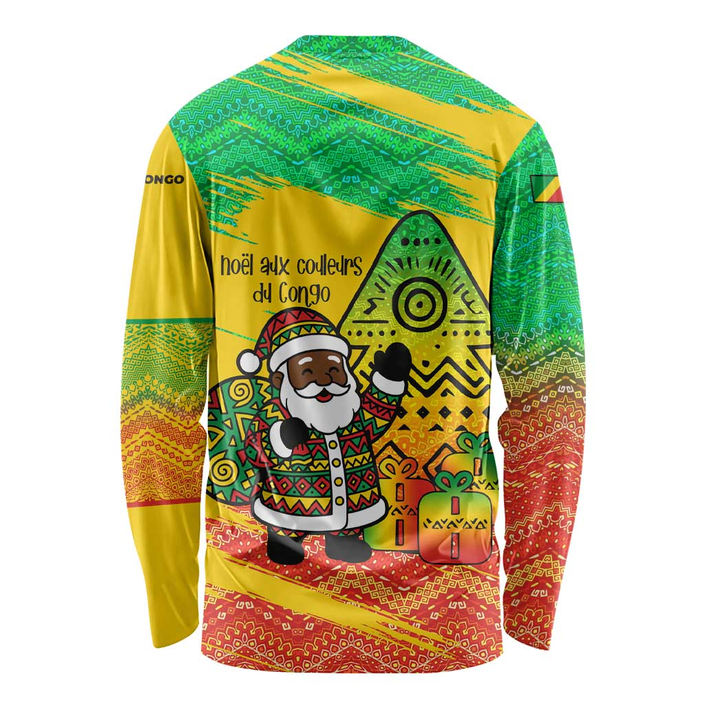 Congo Christmas Long Sleeve Shirt with African Santa Tribal Tree and Colorful Gift Design - Wonder Print Shop
