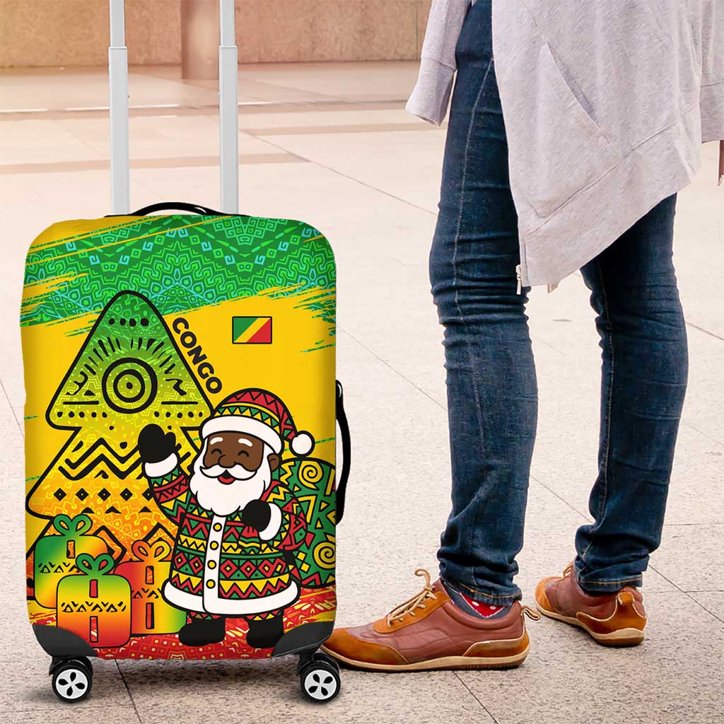 Congo Christmas Luggage Cover with African Santa Tribal Tree and Colorful Gift Design - Wonder Print Shop