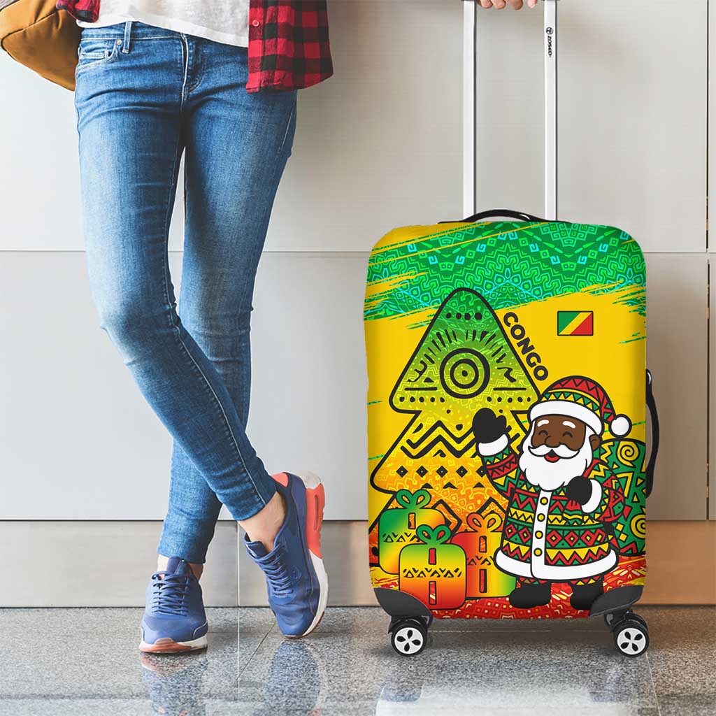Congo Christmas Luggage Cover with African Santa Tribal Tree and Colorful Gift Design - Wonder Print Shop