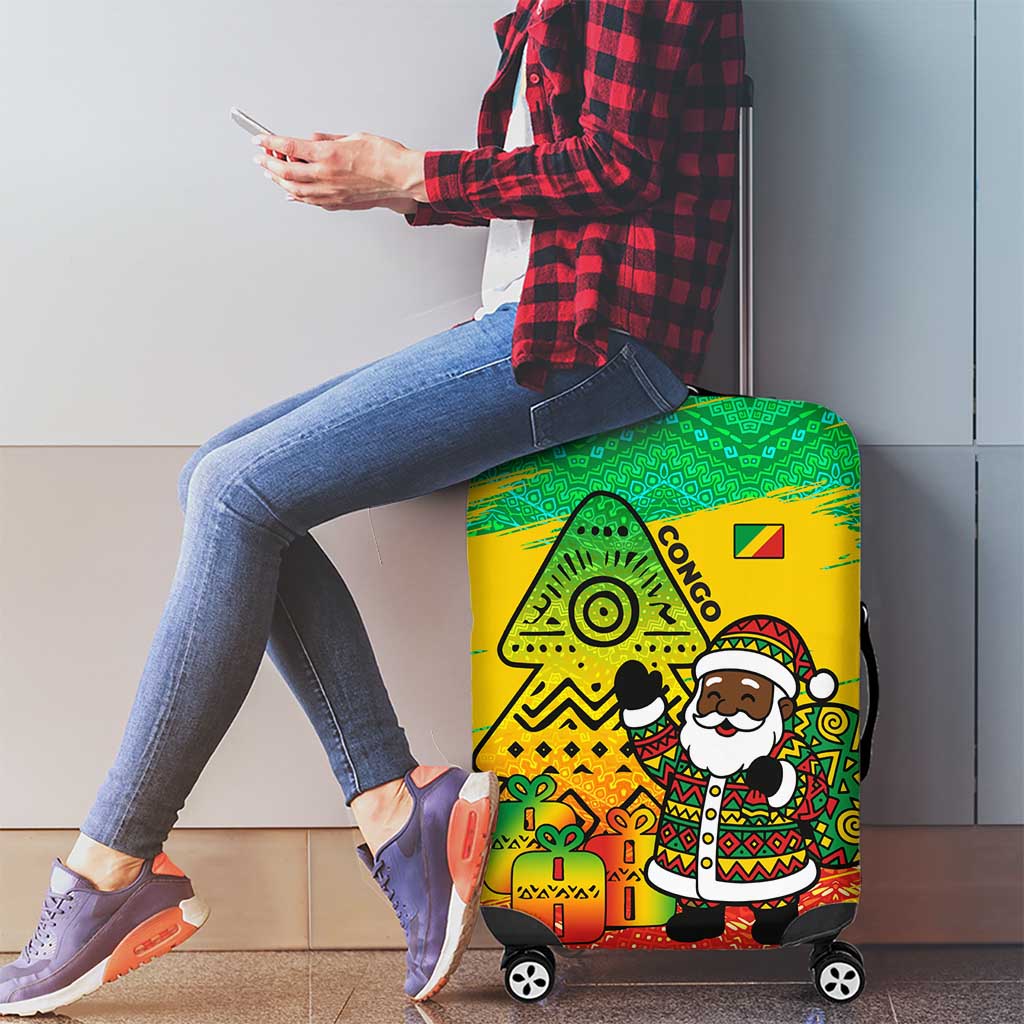 Congo Christmas Luggage Cover with African Santa Tribal Tree and Colorful Gift Design - Wonder Print Shop