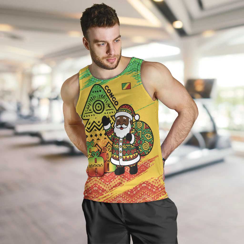 Congo Christmas Men Tank Top with African Santa Tribal Tree and Colorful Gift Design - Wonder Print Shop
