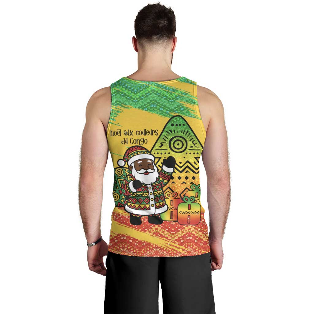 Congo Christmas Men Tank Top with African Santa Tribal Tree and Colorful Gift Design - Wonder Print Shop