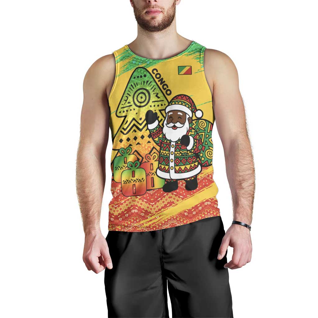 Congo Christmas Men Tank Top with African Santa Tribal Tree and Colorful Gift Design - Wonder Print Shop
