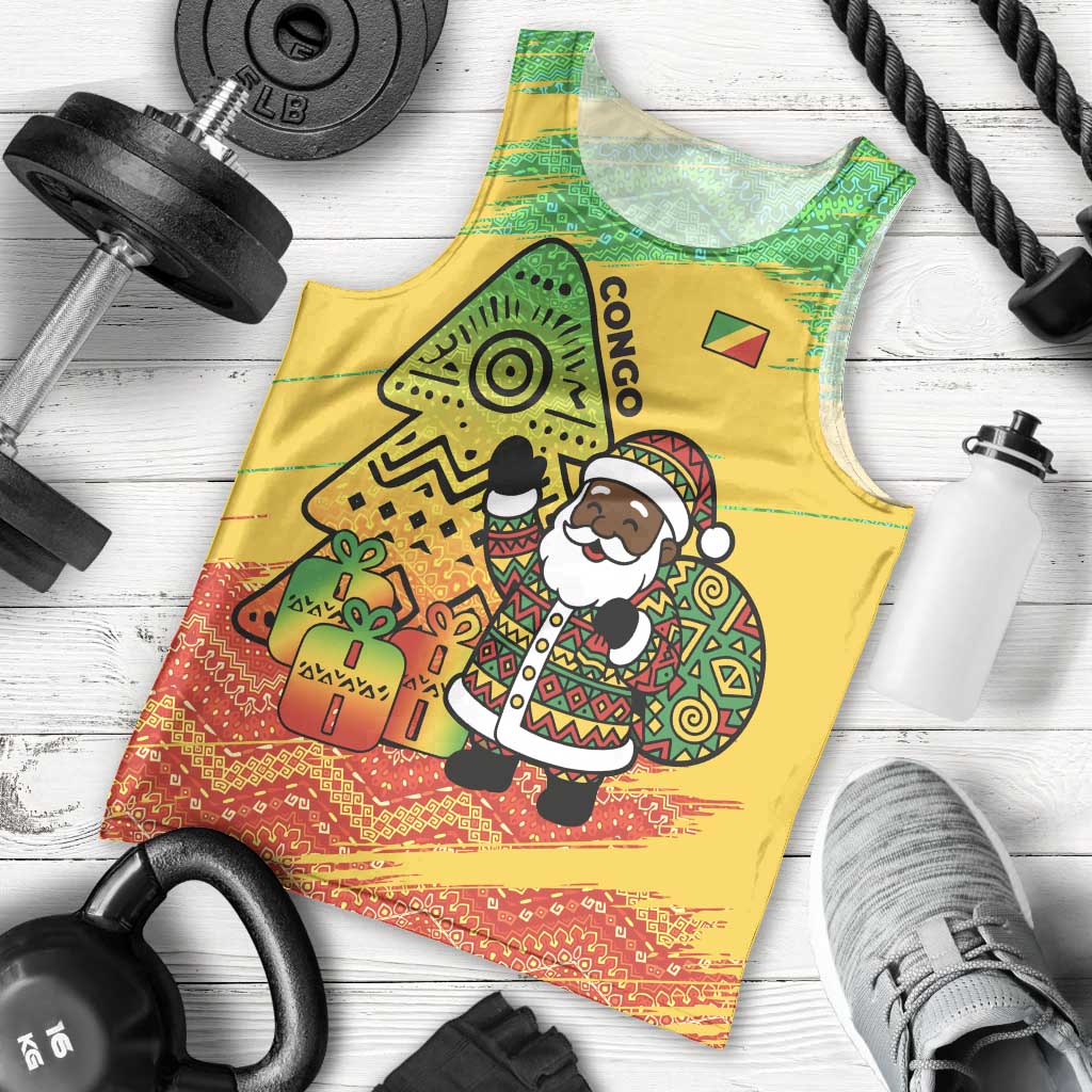 Congo Christmas Men Tank Top with African Santa Tribal Tree and Colorful Gift Design - Wonder Print Shop