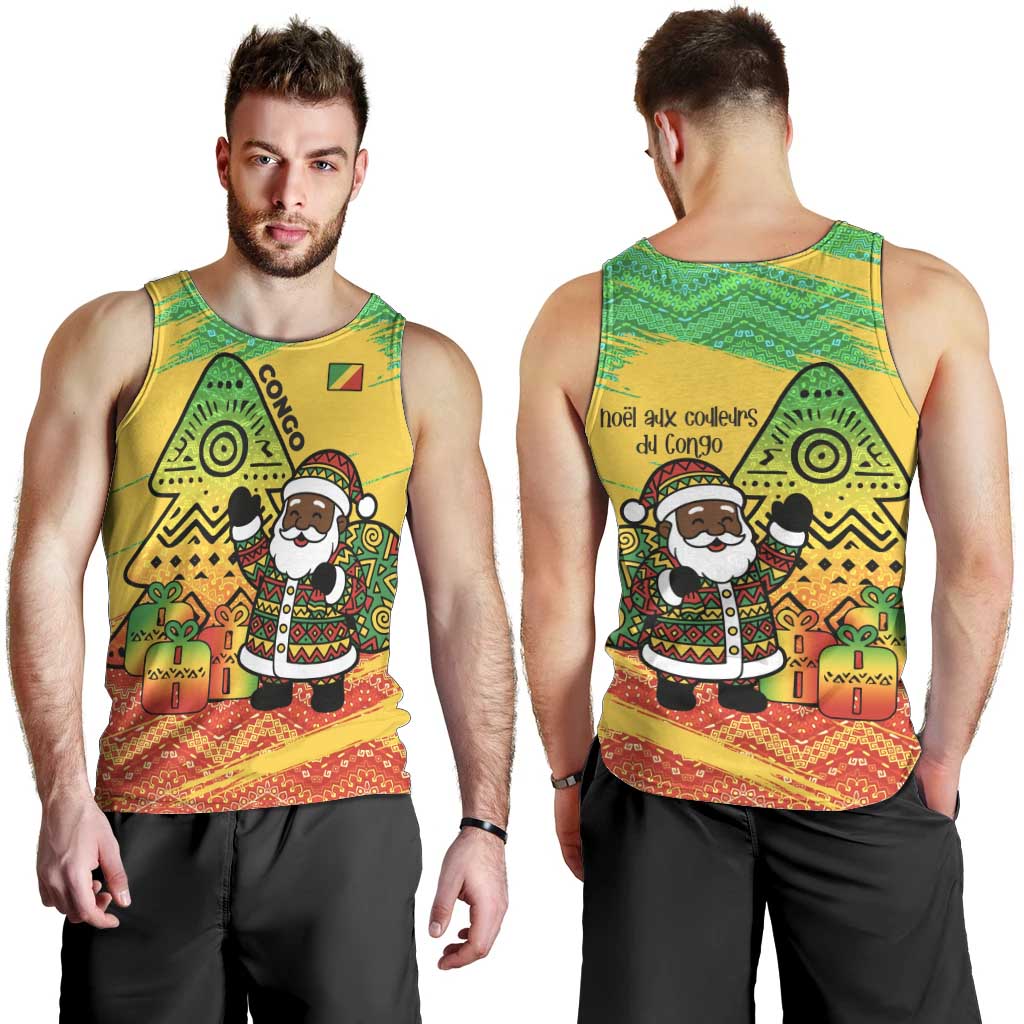 Congo Christmas Men Tank Top with African Santa Tribal Tree and Colorful Gift Design - Wonder Print Shop