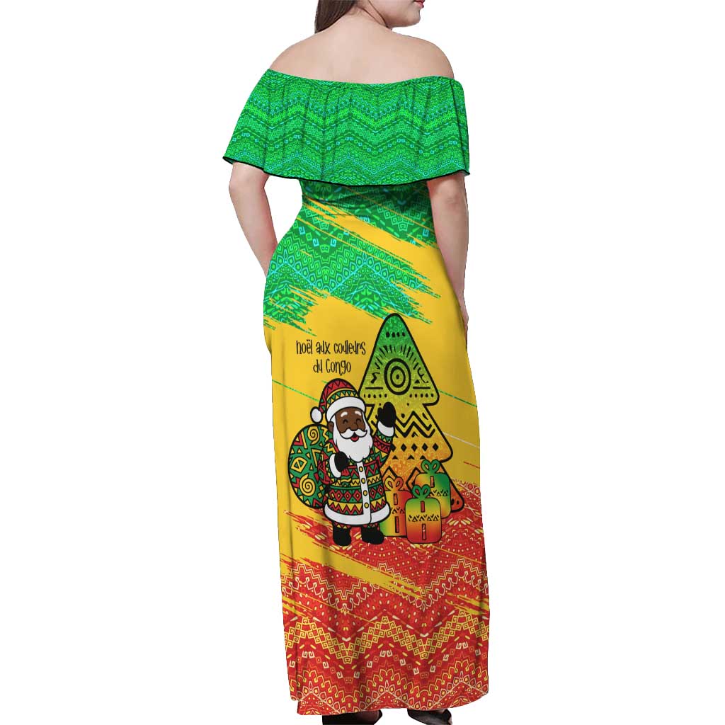 Congo Christmas Off Shoulder Maxi Dress with African Santa Tribal Tree and Colorful Gift Design - Wonder Print Shop