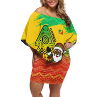 Congo Christmas Off Shoulder Short Dress with African Santa Tribal Tree and Colorful Gift Design - Wonder Print Shop