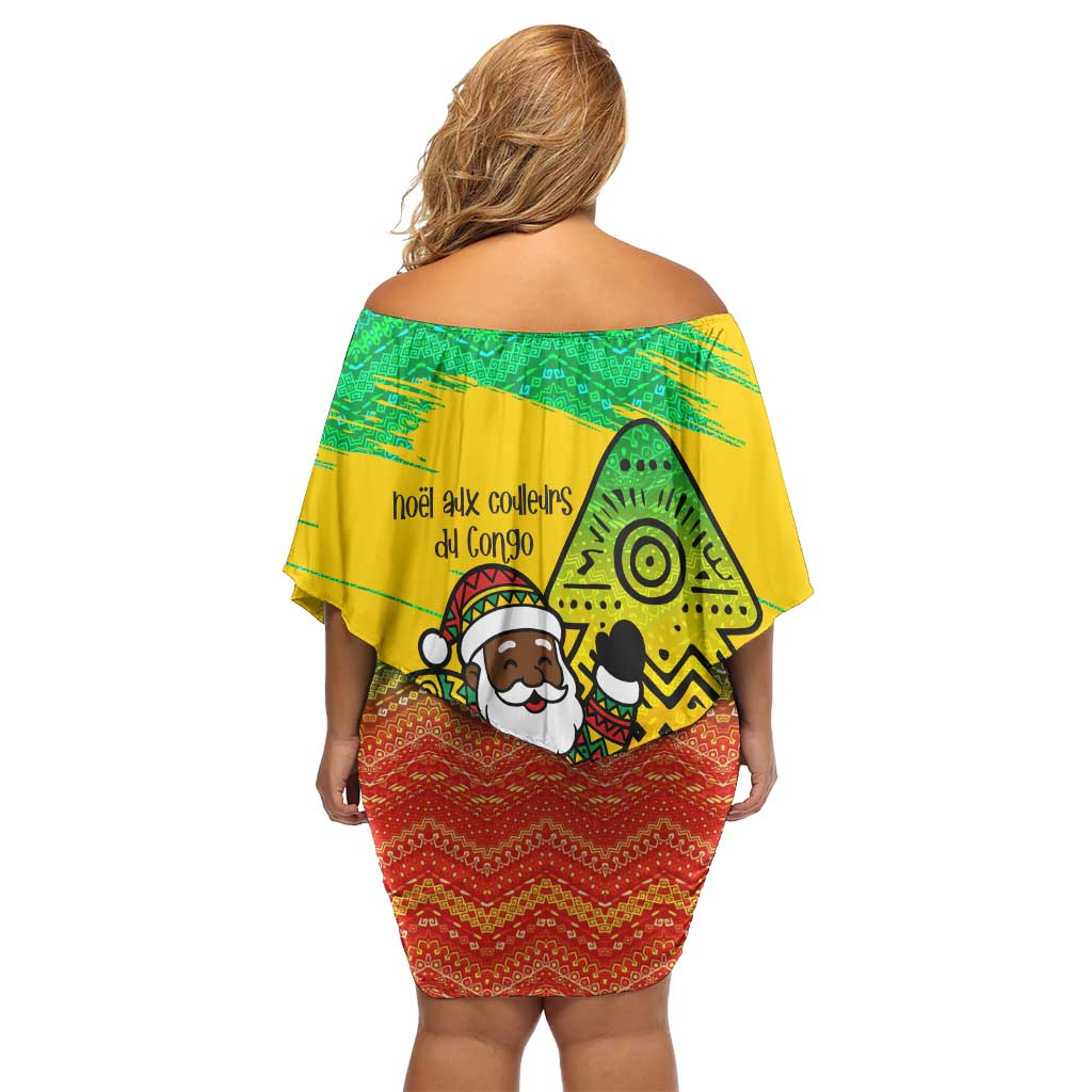 Congo Christmas Off Shoulder Short Dress with African Santa Tribal Tree and Colorful Gift Design - Wonder Print Shop