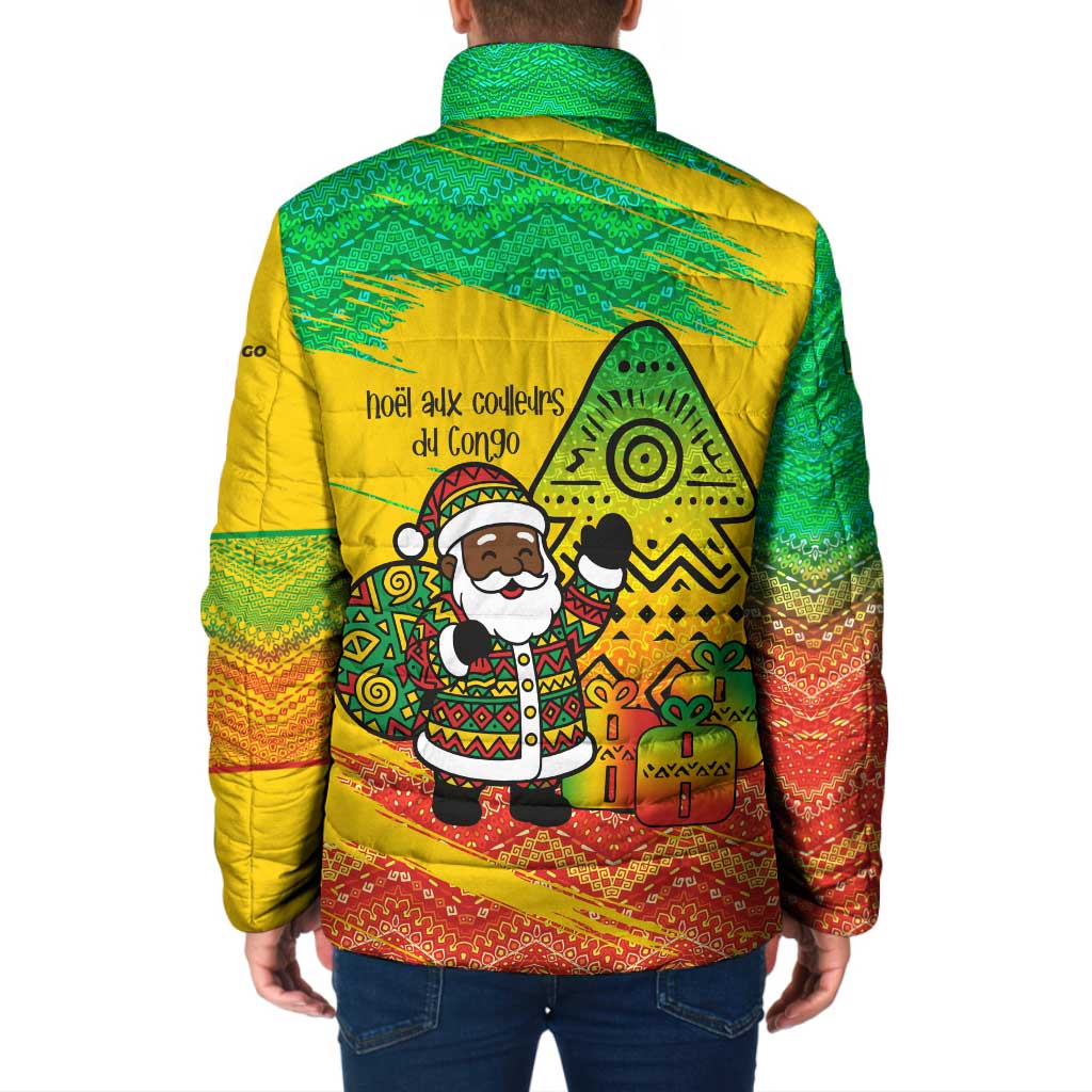 Congo Christmas Padded Jacket with African Santa Tribal Tree and Colorful Gift Design - Wonder Print Shop