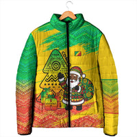 Congo Christmas Padded Jacket with African Santa Tribal Tree and Colorful Gift Design - Wonder Print Shop