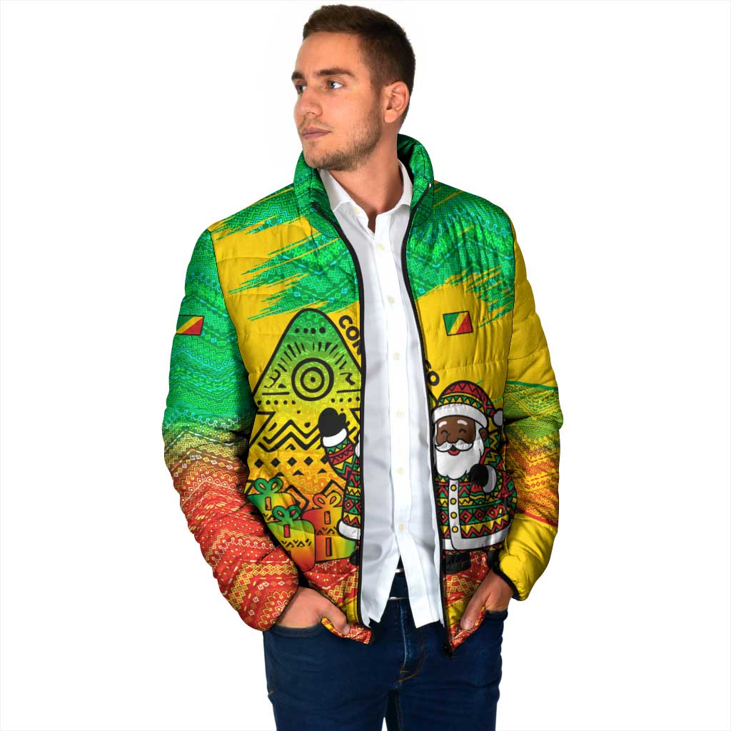 Congo Christmas Padded Jacket with African Santa Tribal Tree and Colorful Gift Design - Wonder Print Shop