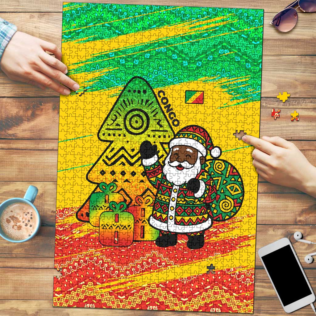 Congo Christmas Puzzle with African Santa Tribal Tree and Colorful Gift Design - Wonder Print Shop