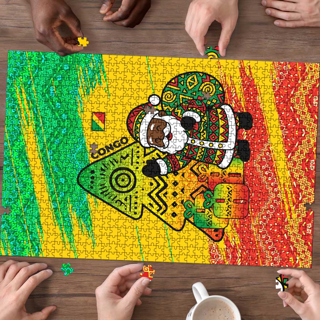 Congo Christmas Puzzle with African Santa Tribal Tree and Colorful Gift Design - Wonder Print Shop