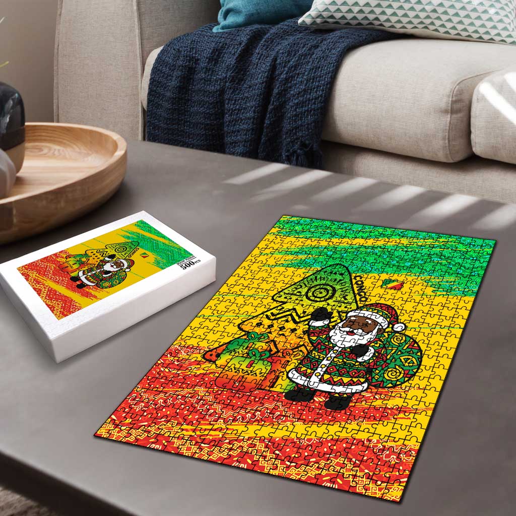 Congo Christmas Puzzle with African Santa Tribal Tree and Colorful Gift Design - Wonder Print Shop