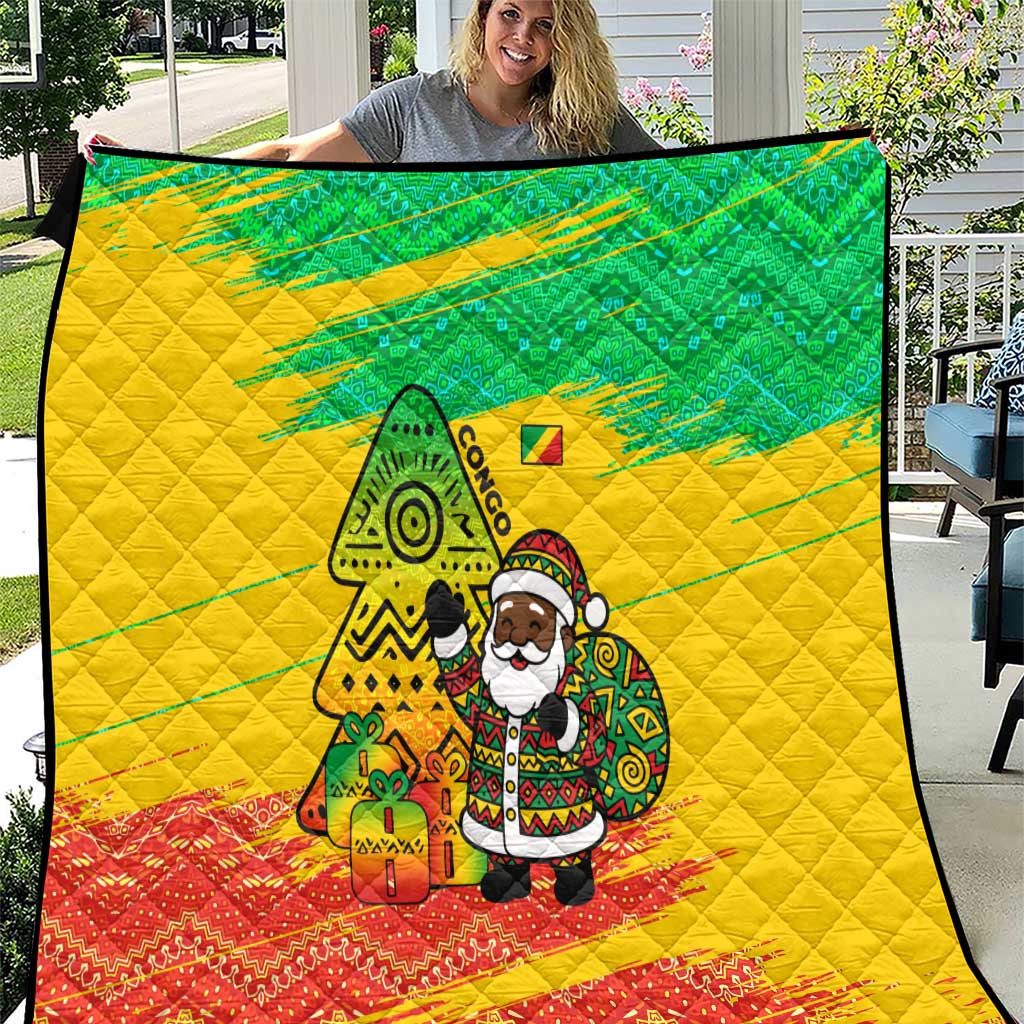 Congo Christmas Quilt with African Santa Tribal Tree and Colorful Gift Design - Wonder Print Shop