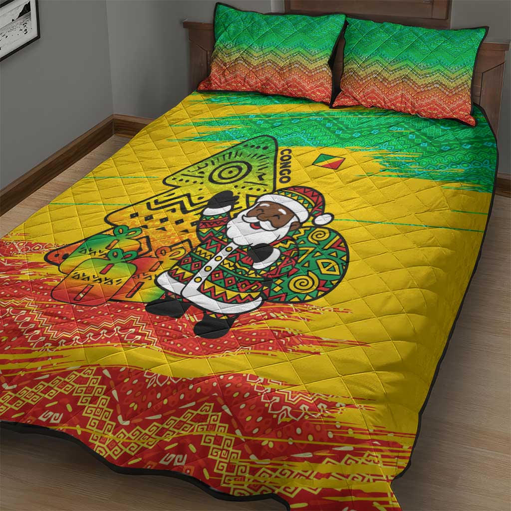 Congo Christmas Quilt Bed Set with African Santa Tribal Tree and Colorful Gift Design - Wonder Print Shop