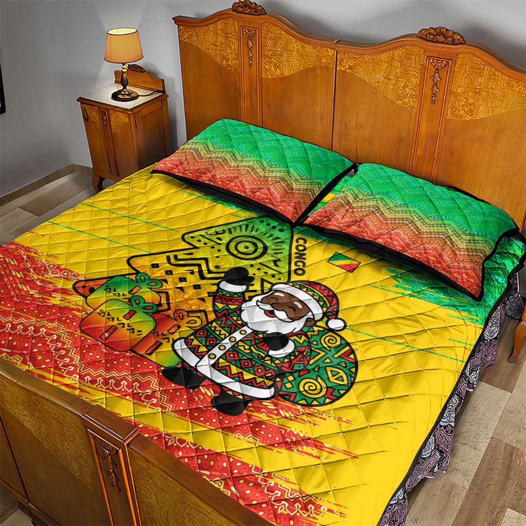 Congo Christmas Quilt Bed Set with African Santa Tribal Tree and Colorful Gift Design - Wonder Print Shop