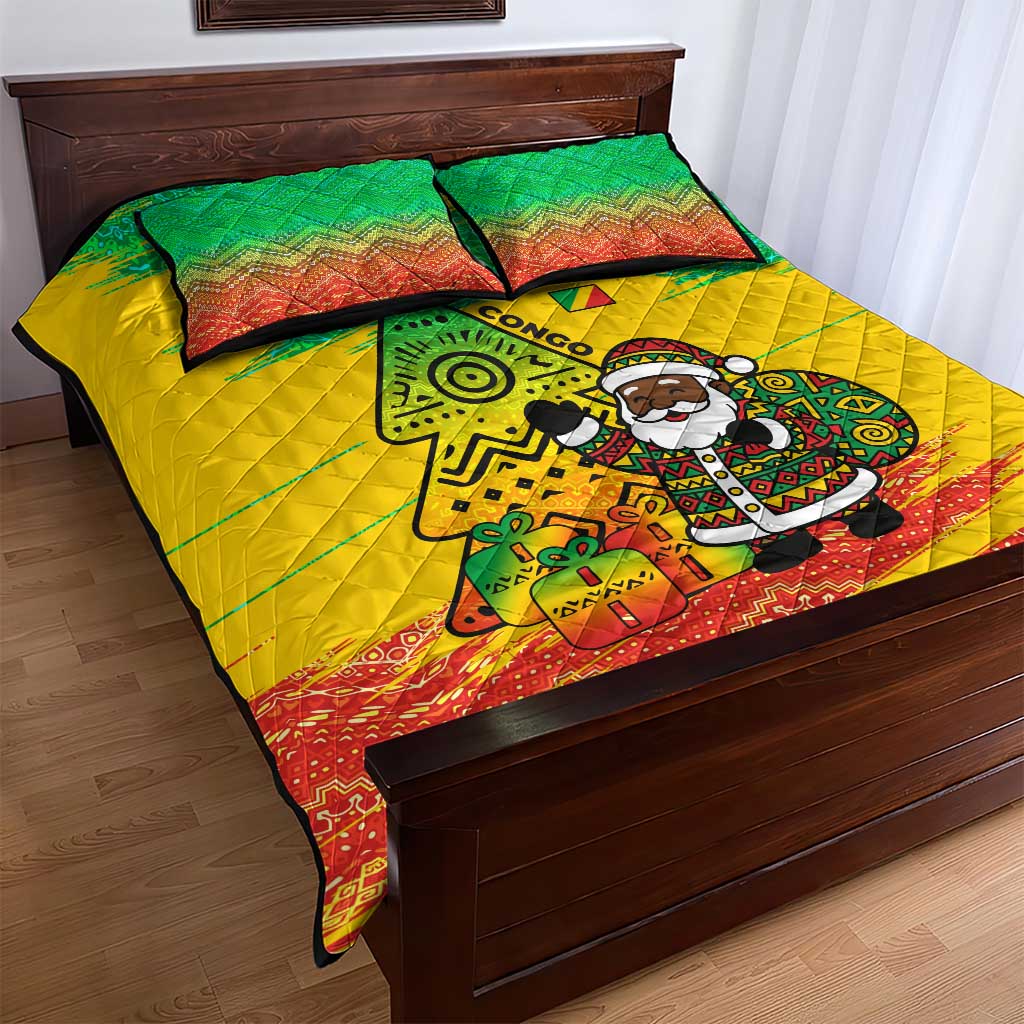 Congo Christmas Quilt Bed Set with African Santa Tribal Tree and Colorful Gift Design - Wonder Print Shop