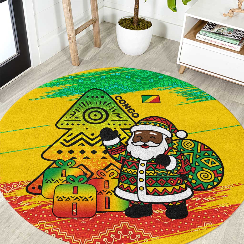 Congo Christmas Round Carpet with African Santa Tribal Tree and Colorful Gift Design - Wonder Print Shop