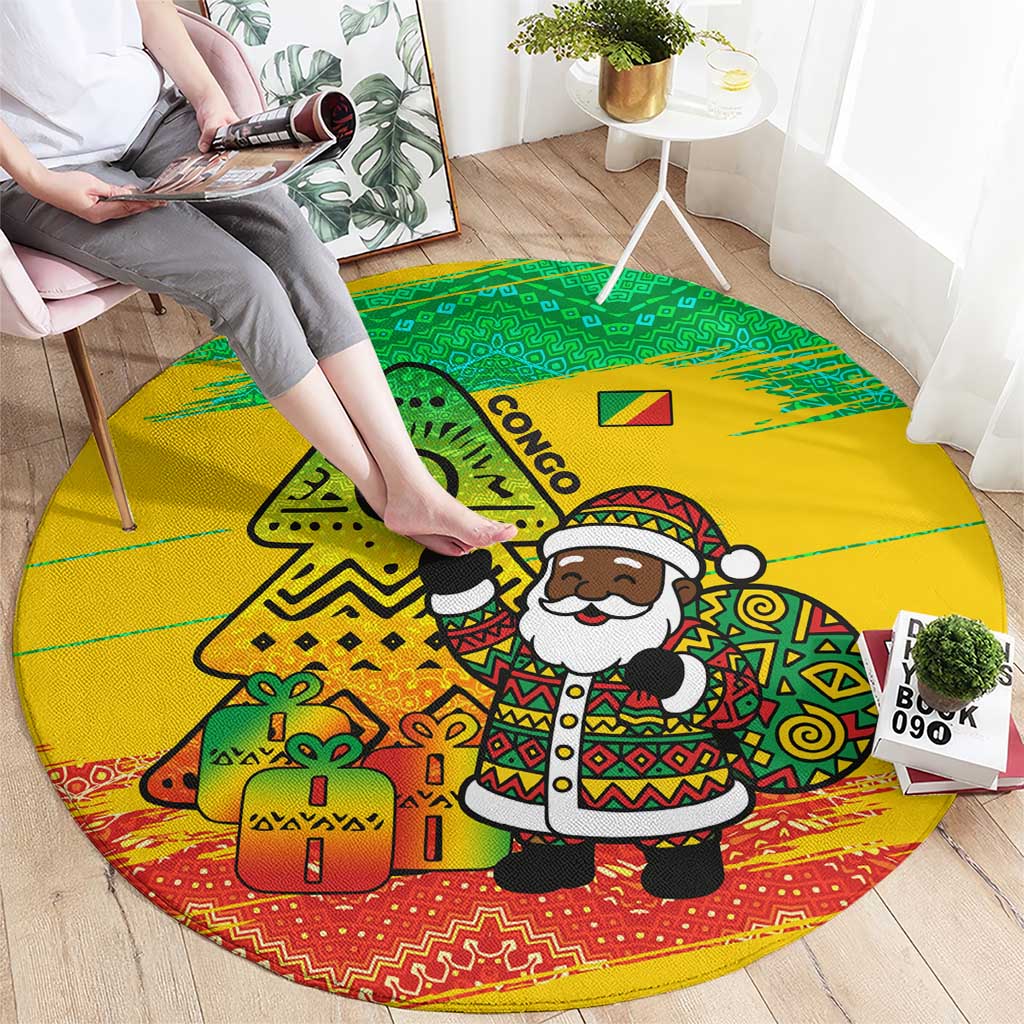 Congo Christmas Round Carpet with African Santa Tribal Tree and Colorful Gift Design - Wonder Print Shop