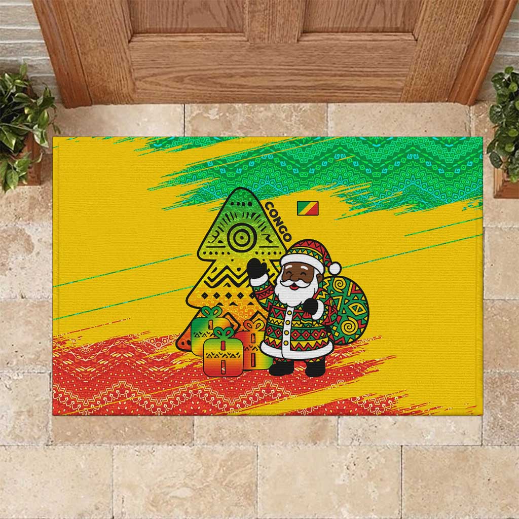 Congo Christmas Rubber Doormat with African Santa Tribal Tree and Colorful Gift Design - Wonder Print Shop