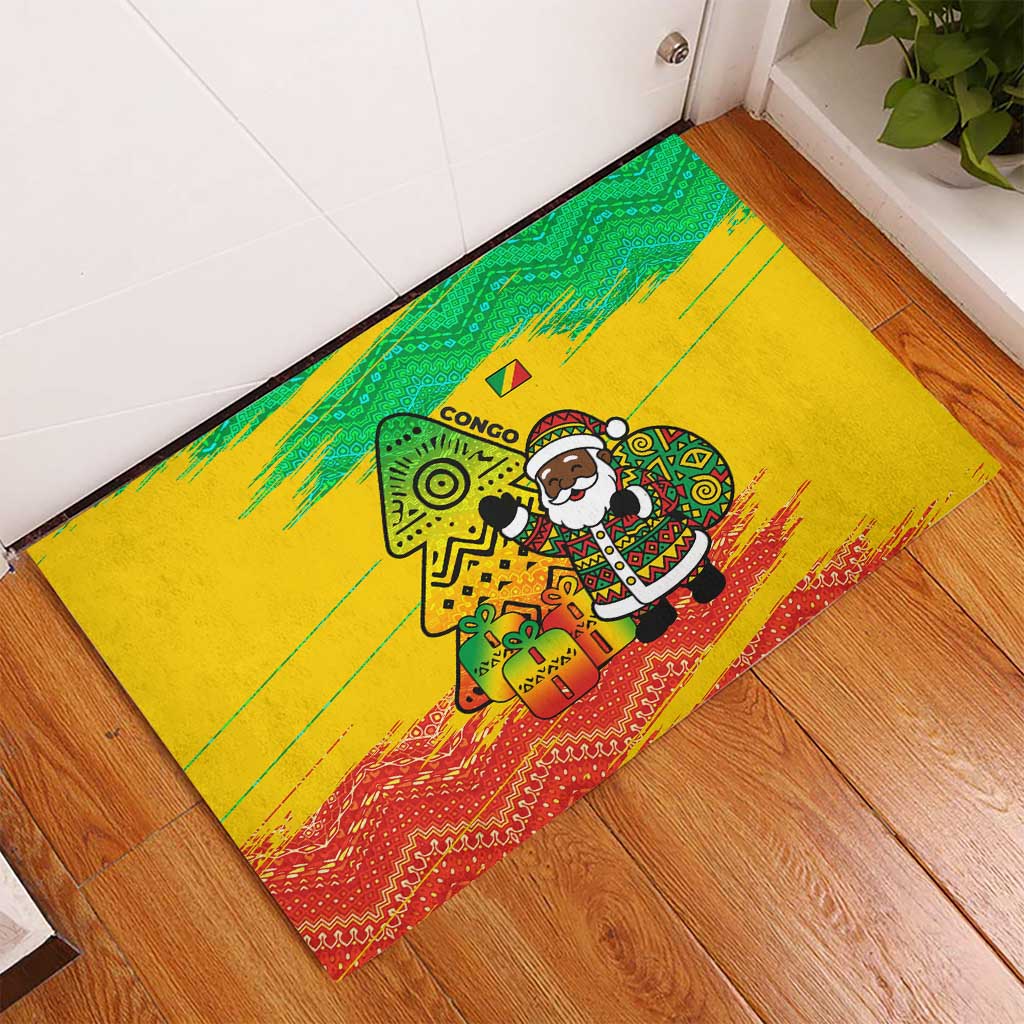 Congo Christmas Rubber Doormat with African Santa Tribal Tree and Colorful Gift Design - Wonder Print Shop