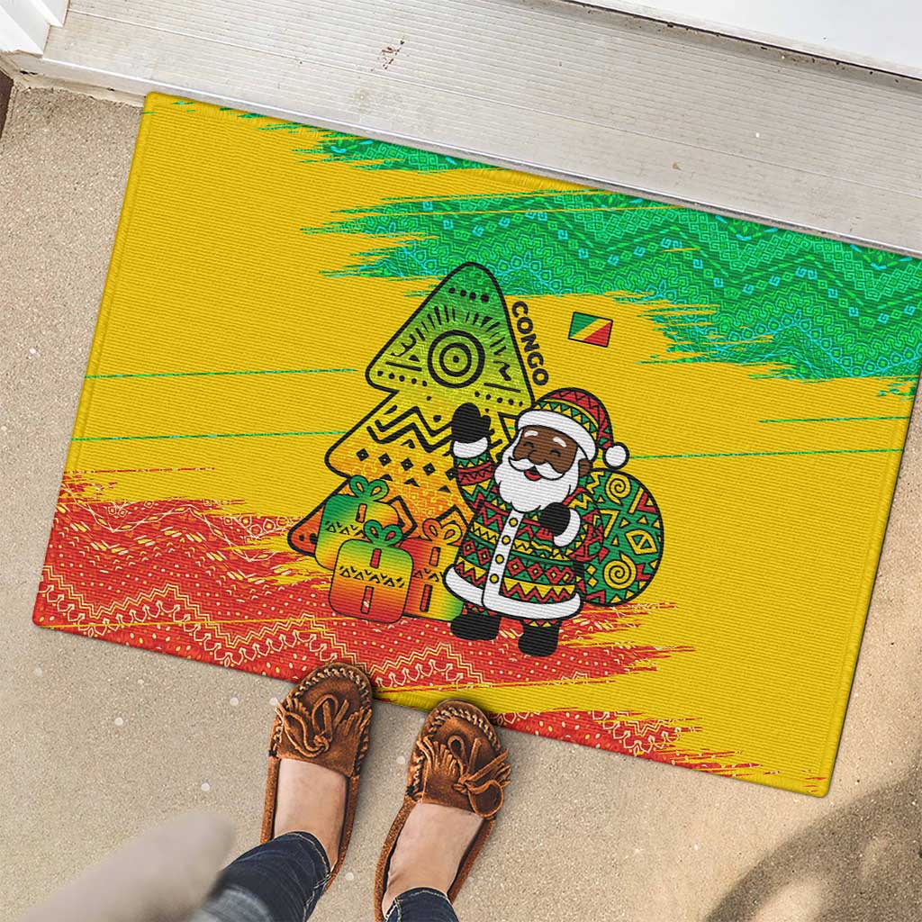 Congo Christmas Rubber Doormat with African Santa Tribal Tree and Colorful Gift Design - Wonder Print Shop