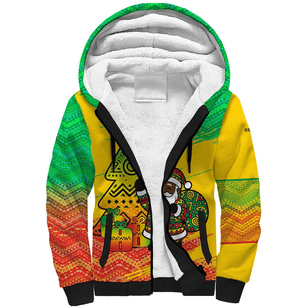 Congo Christmas Sherpa Hoodie with African Santa Tribal Tree and Colorful Gift Design - Wonder Print Shop