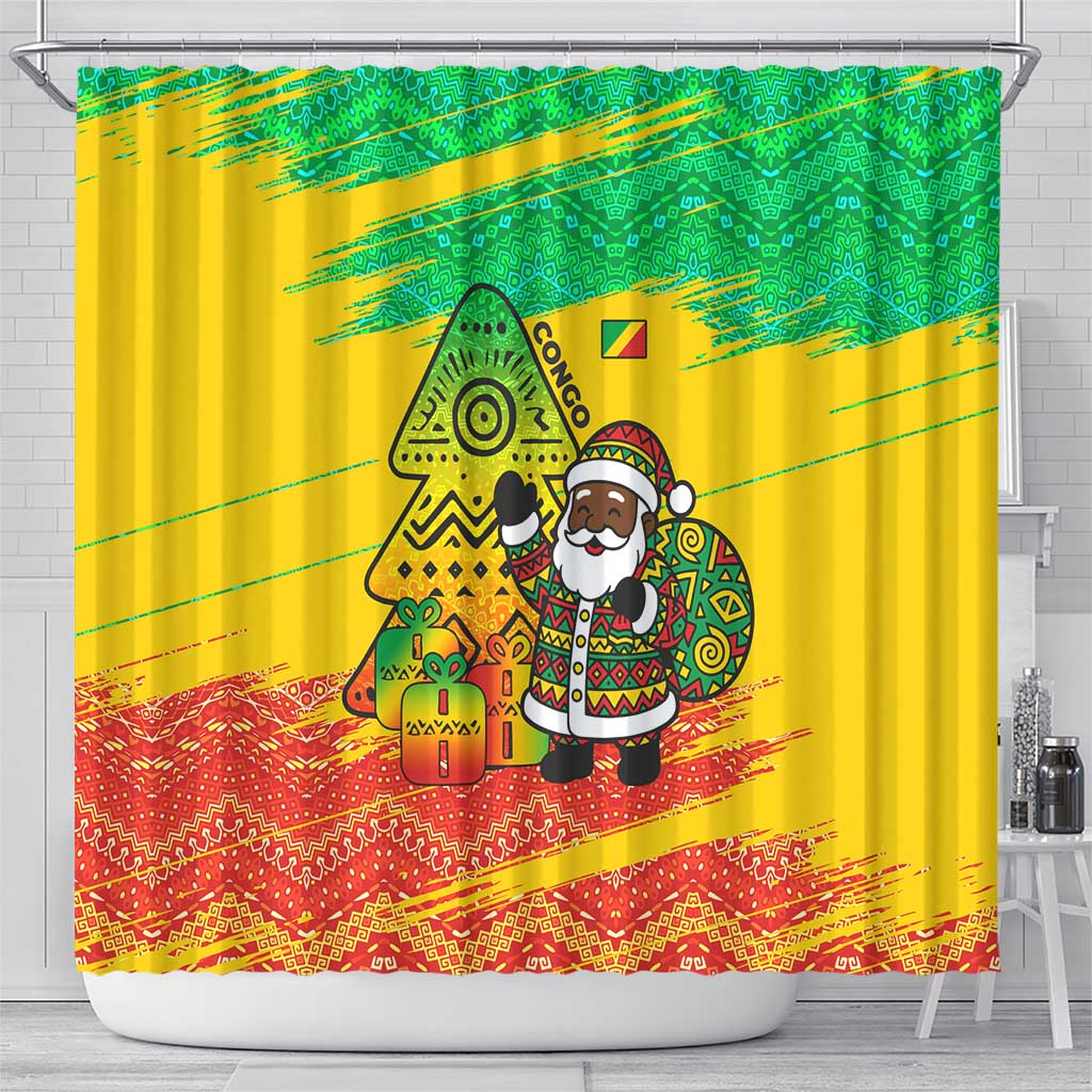 Congo Christmas Shower Curtain with African Santa Tribal Tree and Colorful Gift Design - Wonder Print Shop
