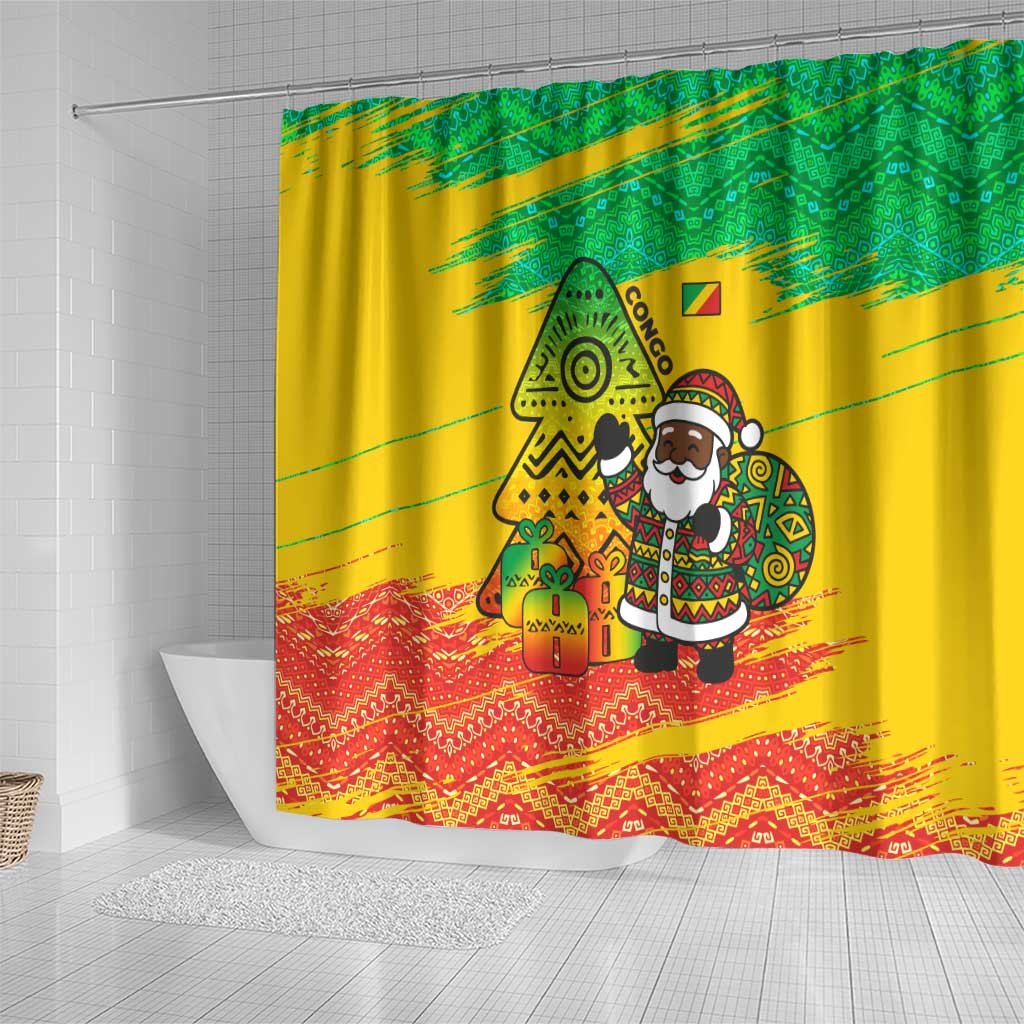 Congo Christmas Shower Curtain with African Santa Tribal Tree and Colorful Gift Design - Wonder Print Shop