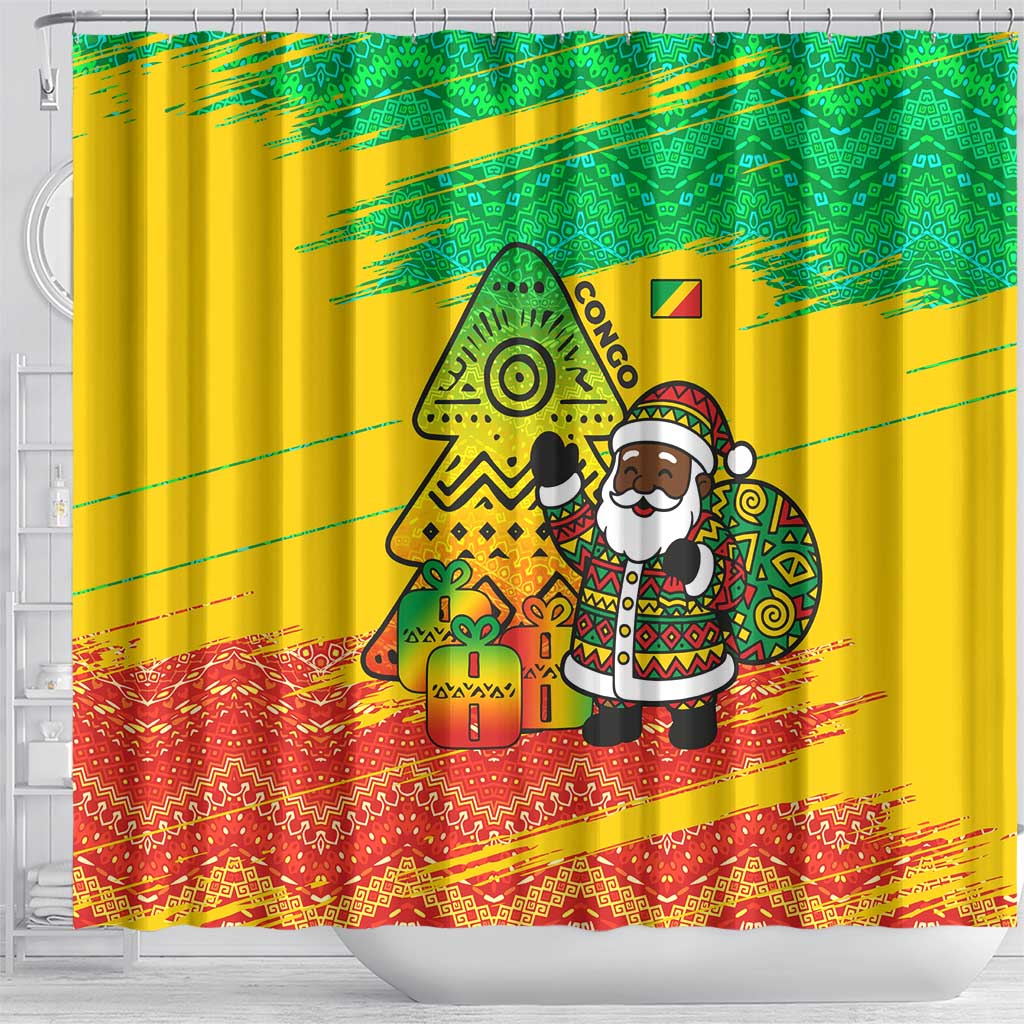 Congo Christmas Shower Curtain with African Santa Tribal Tree and Colorful Gift Design - Wonder Print Shop