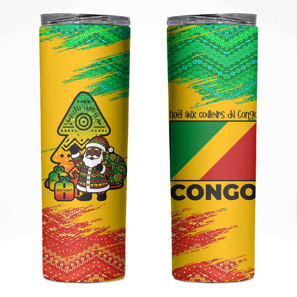Congo Christmas Skinny Tumbler with African Santa Tribal Tree and Colorful Gift Design - Wonder Print Shop
