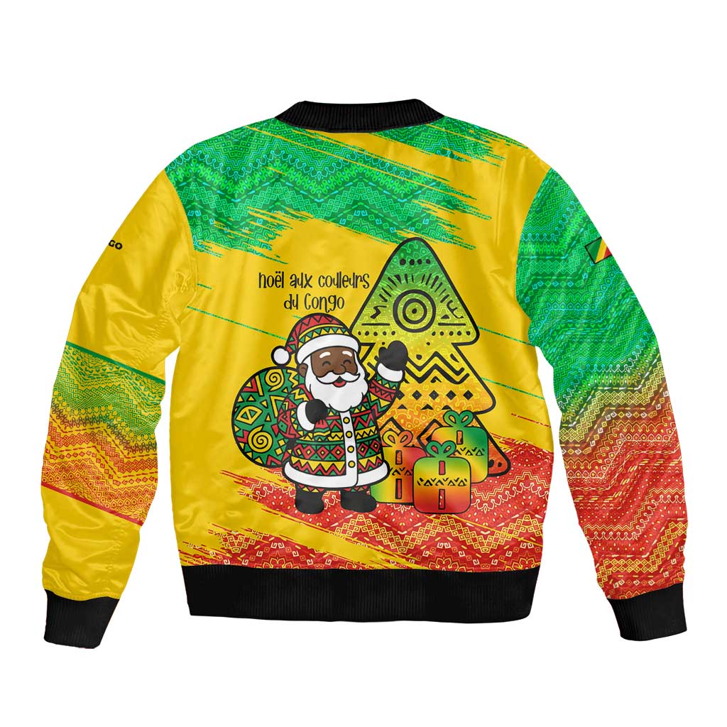 Congo Christmas Sleeve Zip Bomber Jacket with African Santa Tribal Tree and Colorful Gift Design - Wonder Print Shop
