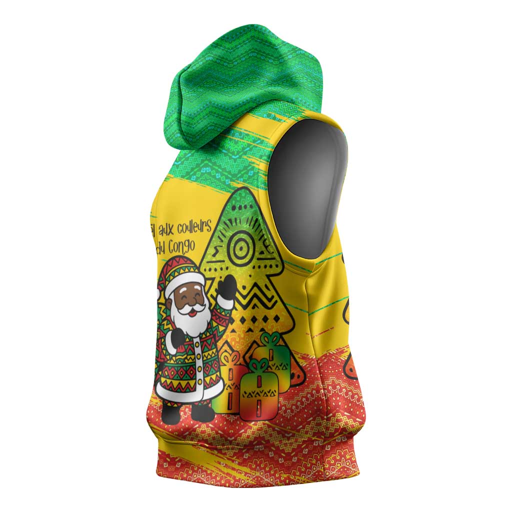 Congo Christmas Sleeveless Hoodie with African Santa Tribal Tree and Colorful Gift Design - Wonder Print Shop