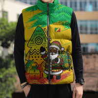 Congo Christmas Sleeveless Puffer Jacket with African Santa Tribal Tree and Colorful Gift Design - Wonder Print Shop