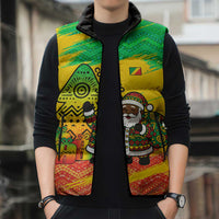 Congo Christmas Sleeveless Puffer Jacket with African Santa Tribal Tree and Colorful Gift Design - Wonder Print Shop
