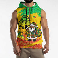 Congo Christmas Sleeveless Zip Hoodie with African Santa Tribal Tree and Colorful Gift Design - Wonder Print Shop
